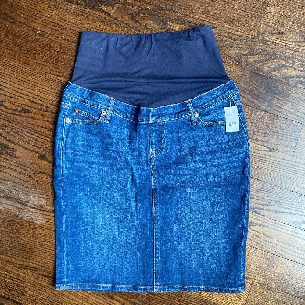 BNWT GAP Maternity Full Panel Denim Skirt Dark Wash Size 6